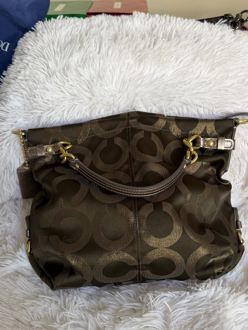 COACH Op Art Signature Sateen Brooke Bag Bronze Brown Shimmer Convertible 14144 - Picture 8 of 8